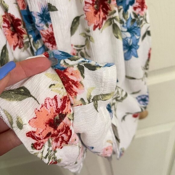 Lily Rose Womens White Floral Smocked Tie Waist Pockets Sleeveless Romper XL - Picture 7 of 8